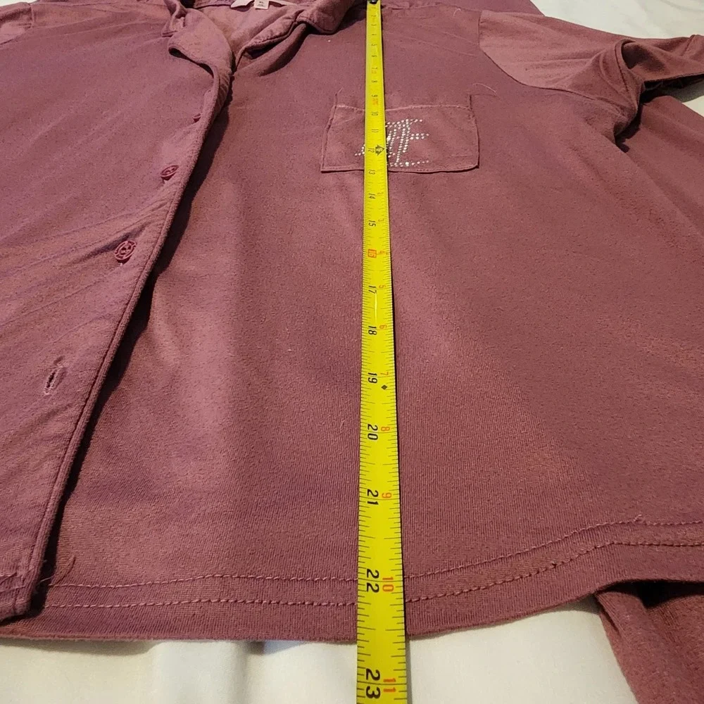 Juicy Couture Long‎ Pant Pajama Set Studded Mauve Sz L. Short Sleeve Button Up